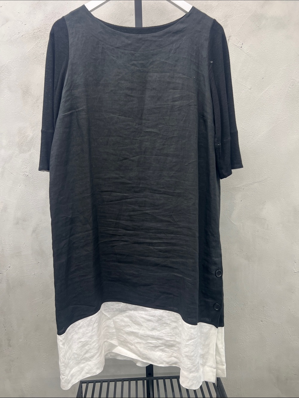 Black and White Linen Midi Dress